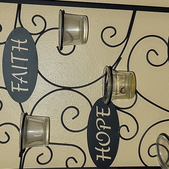 Black Metal Wall Candle Holder with Glass Cups - Picture 2 of 2